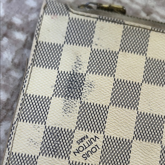 Louis Vuitton Damier Azur Neverfull MM GM Wristlet Pouch Cream Gray